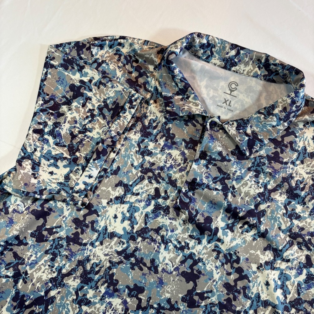 Champion Golf Polo Shirt Blue Grey Abstract Camo Performance‎ Stretch XL